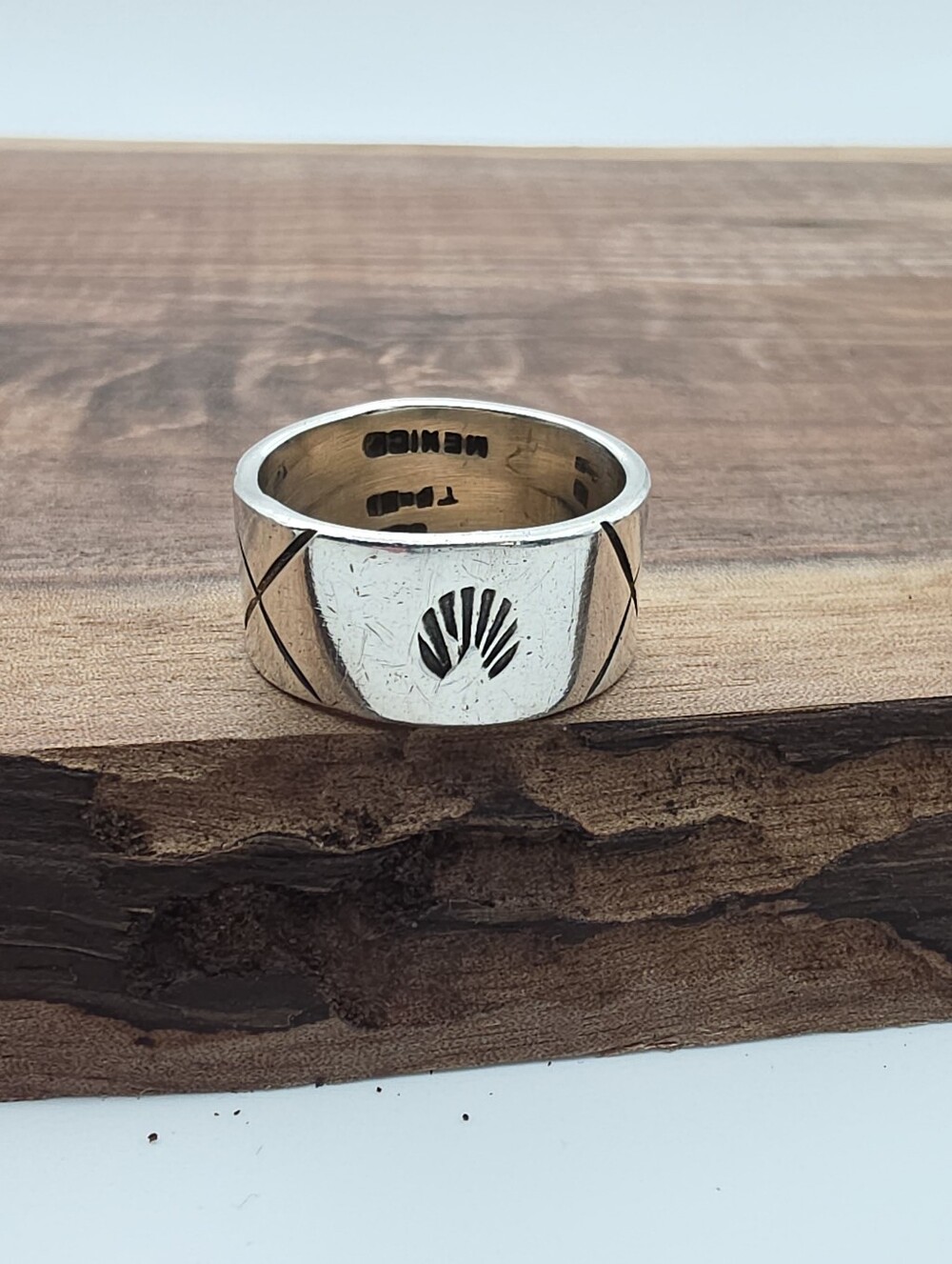 Vintage Taxco 925 Sterling Silver Cigar Band Seashell Sunburst Southwest